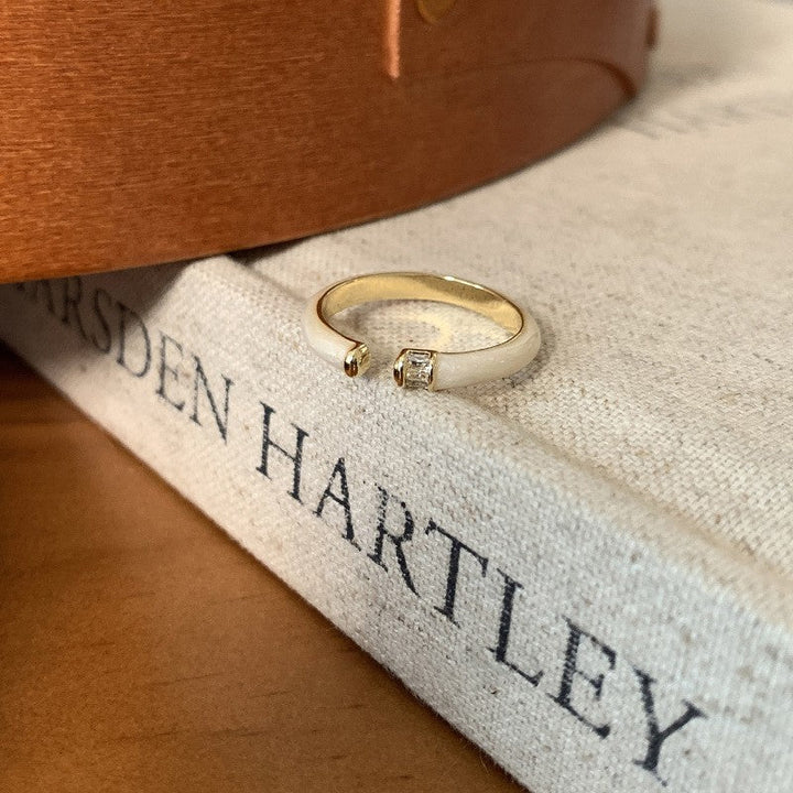 Women's Open Ring with Elegant Pearl Design and Sparkling Stone Nin Boutique