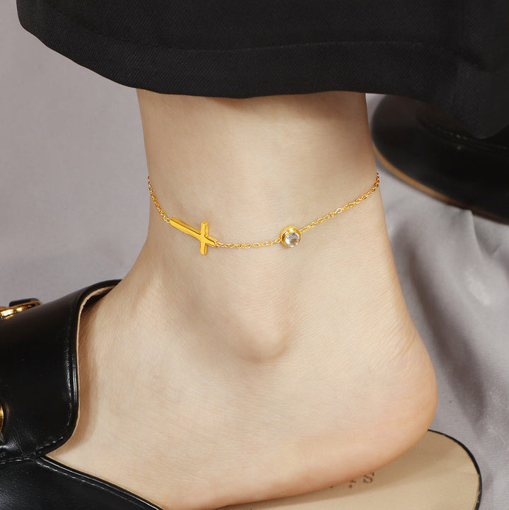 Women's ankle bracelet with filigree cross and crystal pendant Nin Boutique