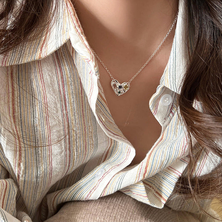 Women Heart Shaped Necklace with Sparkling Crystals Nin Boutique
