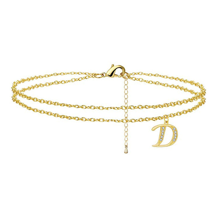 Ladies anklet with personalized initial pendant and elegant link chain Nin Boutique