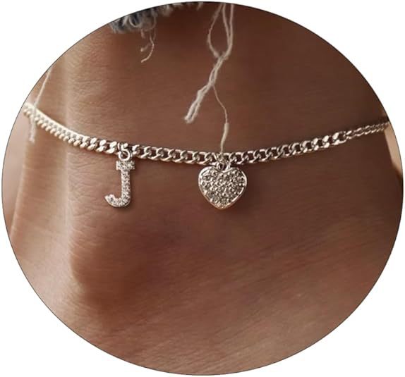 Women’s anklet with personalized letter and sparkling heart pendant Nin Boutique