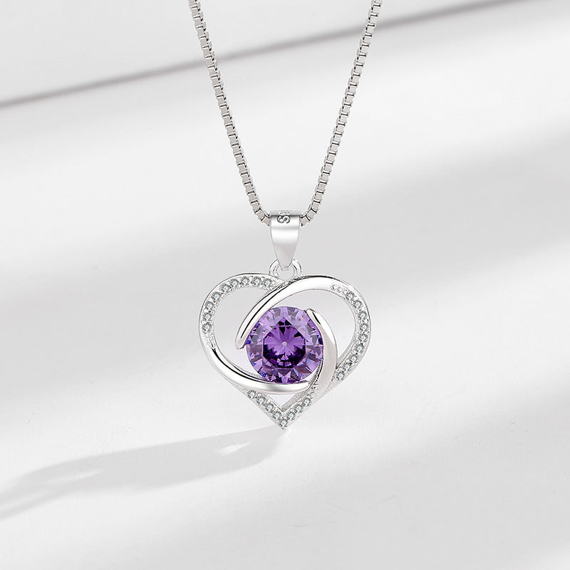 Women's necklace with sparkling heart and purple stone Nin Boutique