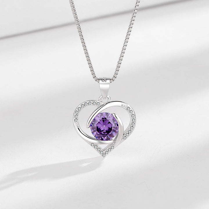Women's necklace with sparkling heart and purple stone Nin Boutique