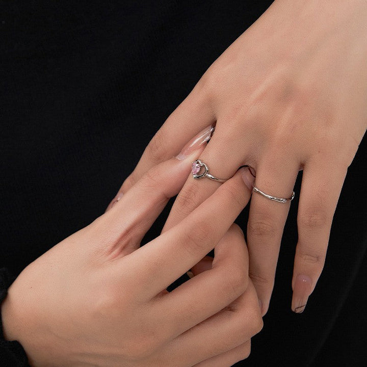 Women Open Ring with Heart-Shaped Zirconia and Modern Design Nin Boutique