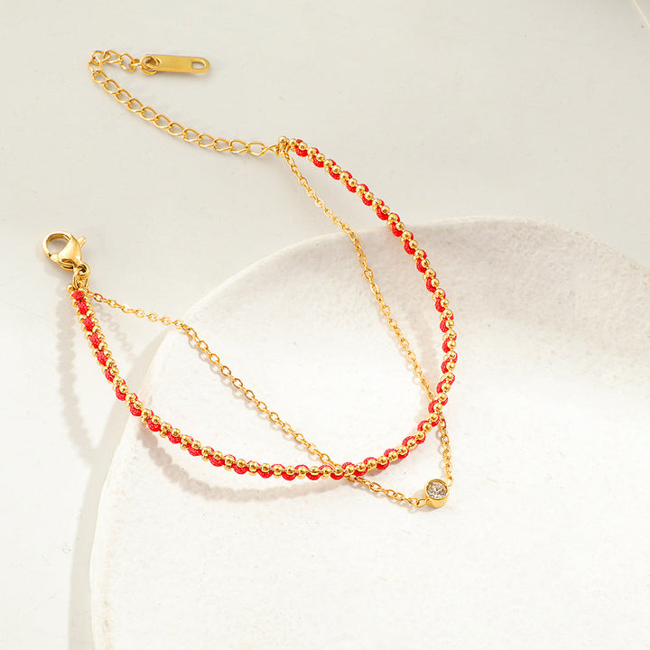 Women Two-Strand Gold-Accented Bead Anklet Nin Boutique