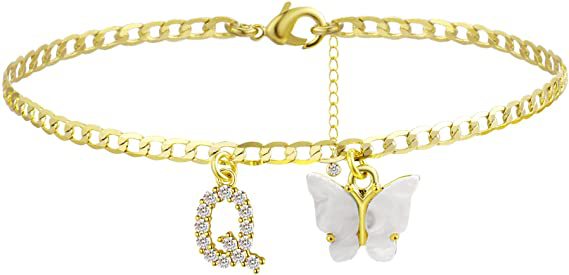 Ladies ankle bracelet with elegant glitter and butterfly charms Nin Boutique