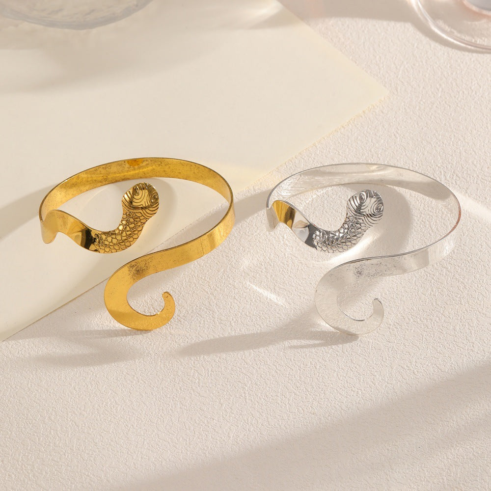 Ladies Open Bangle with ornate fish motif Nin Boutique