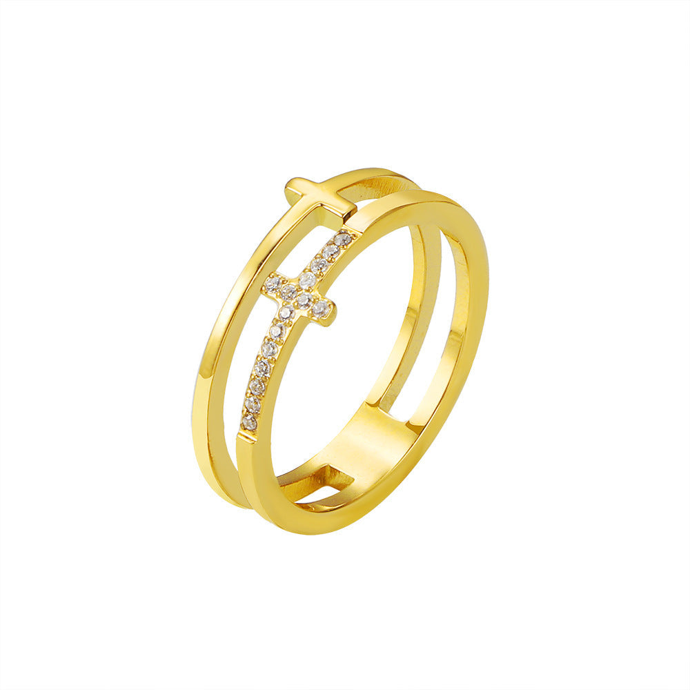 Women's ring with filigree cross design and sparkling zirconia stones Nin Boutique