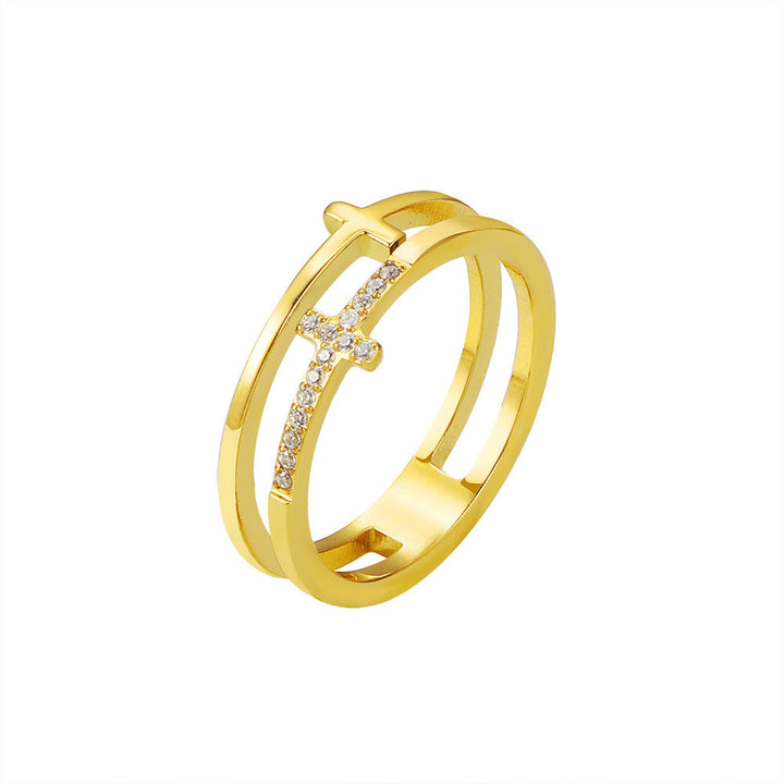 Women's ring with filigree cross design and sparkling zirconia stones Nin Boutique