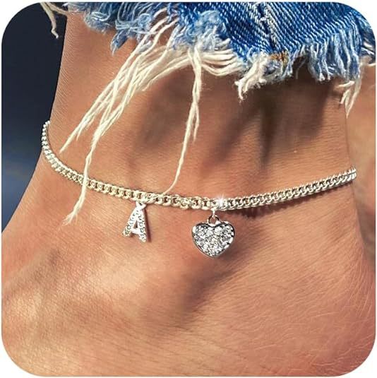 Women’s anklet with personalized letter and sparkling heart pendant Nin Boutique
