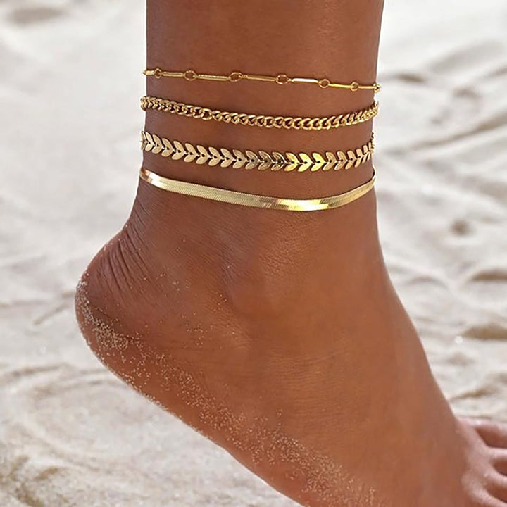 Ladies anklet set with elegant link and decorative chains Nin Boutique