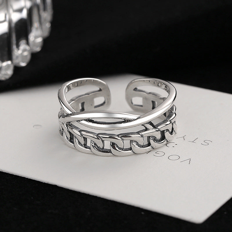 Women's Open Ring with Faceted Chain Motif Nin Boutique