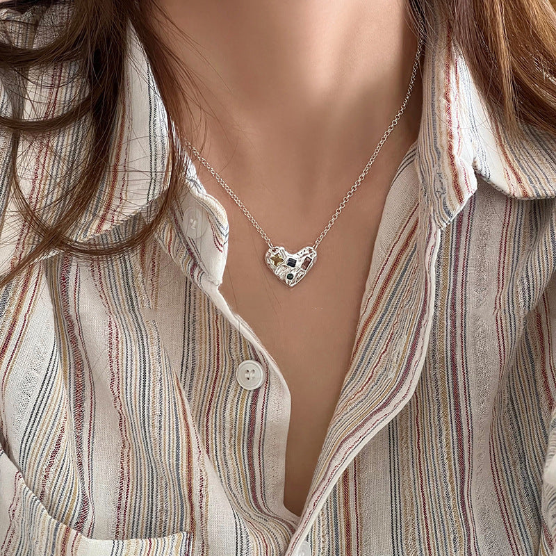Women Heart Shaped Necklace with Sparkling Crystals Nin Boutique