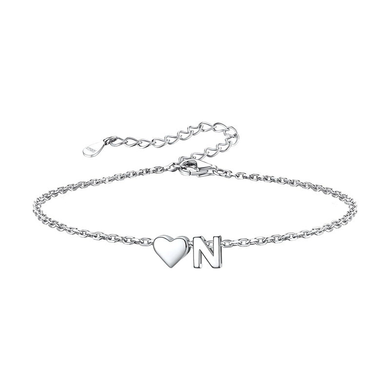 Women's ankle bracelet with personalized heart and letter pendant Nin Boutique