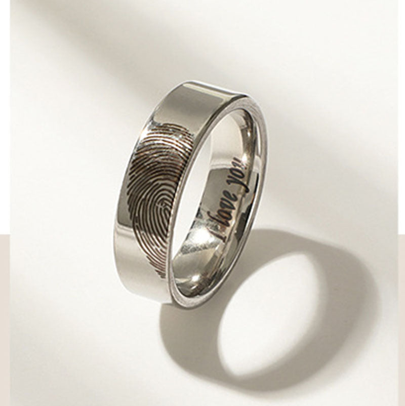 Ladies' wedding rings with unique fingerprint engraving and emotional message Nin Boutique