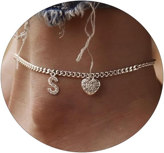 Women’s anklet with personalized letter and sparkling heart pendant Nin Boutique