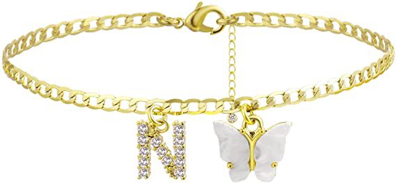 Ladies ankle bracelet with elegant glitter and butterfly charms Nin Boutique