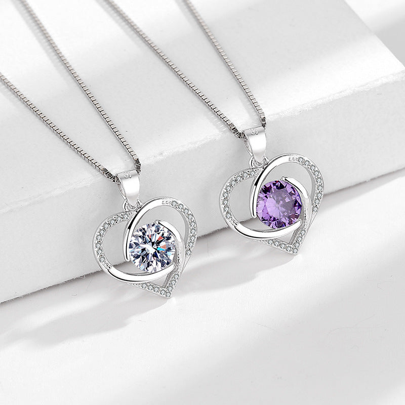 Women's necklace with sparkling heart and purple stone Nin Boutique