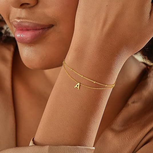 Ladies ankle bracelet with charming letter pendant and delicate chain design Nin Boutique