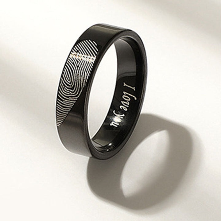 Ladies' wedding rings with unique fingerprint engraving and emotional message Nin Boutique