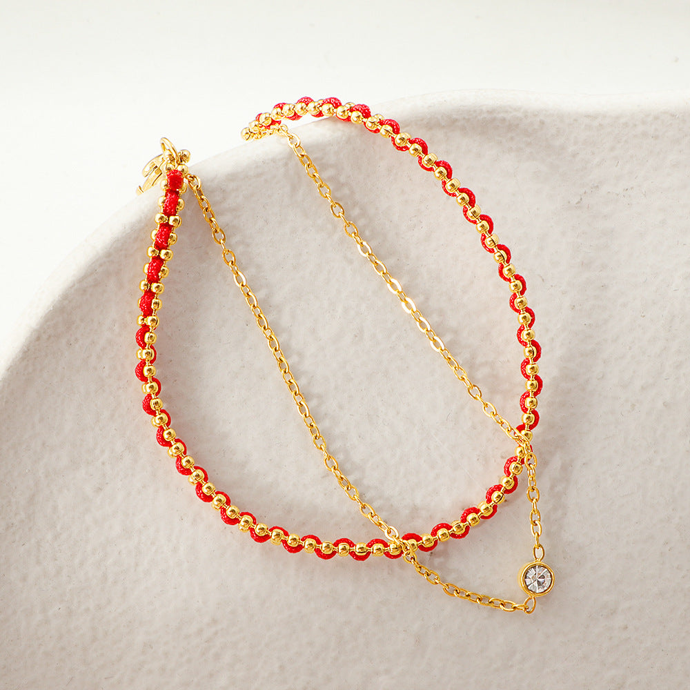 Women Two-Strand Gold-Accented Bead Anklet Nin Boutique