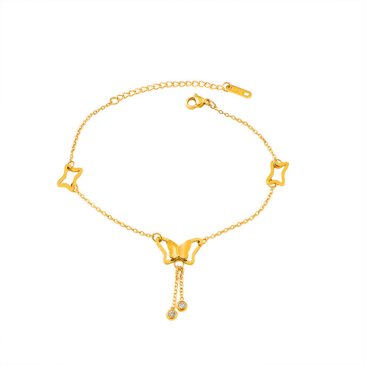 Ladies ankle bracelet with intricate butterfly design and sparkling accents Nin Boutique