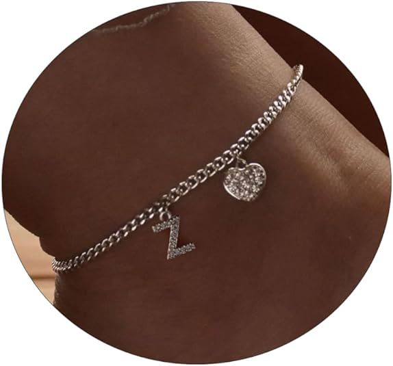 Women’s anklet with personalized letter and sparkling heart pendant Nin Boutique