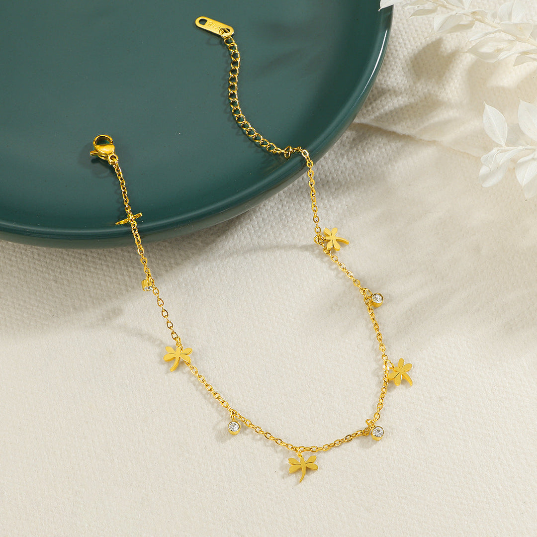 Women's ankle bracelet with floral design and sparkling crystals Nin Boutique