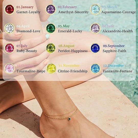 Ladies ankle bracelet with sparkling zirconia pendant and delicate double strand design Nin Boutique