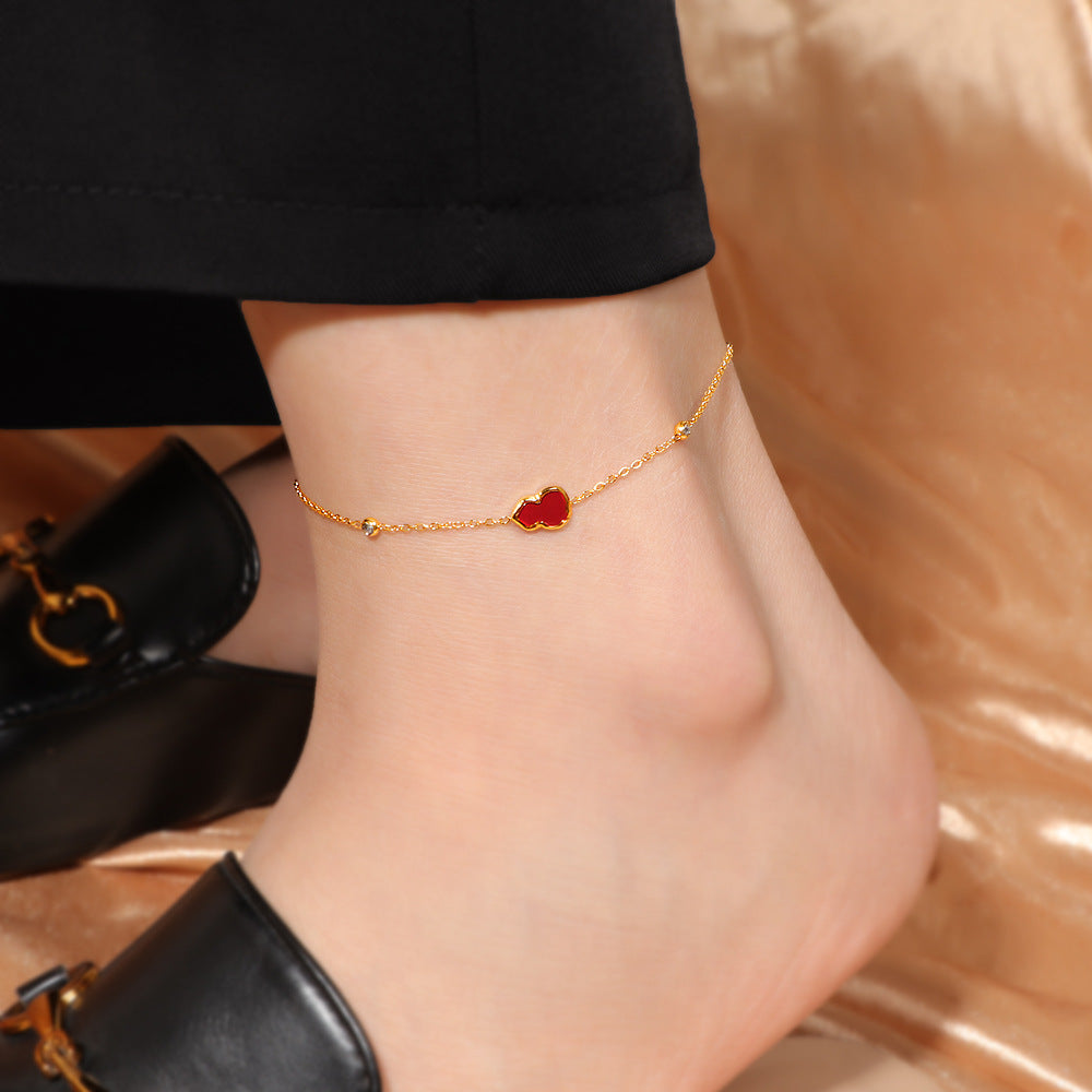 Ladies delicate anklet with red heart and sparkling crystal accents Nin Boutique