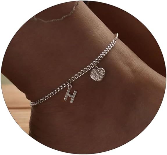 Women’s anklet with personalized letter and sparkling heart pendant Nin Boutique