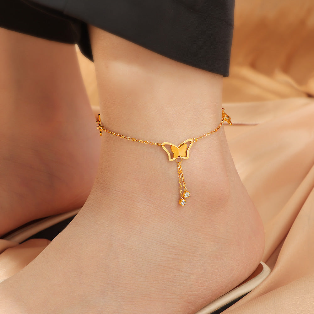 Ladies ankle bracelet with intricate butterfly design and sparkling accents Nin Boutique