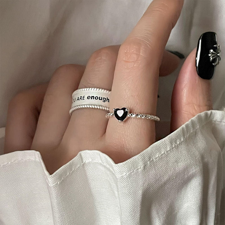 Women's Open Ring with Artistic Twist Design and Sparkling Heart Stone Nin Boutique