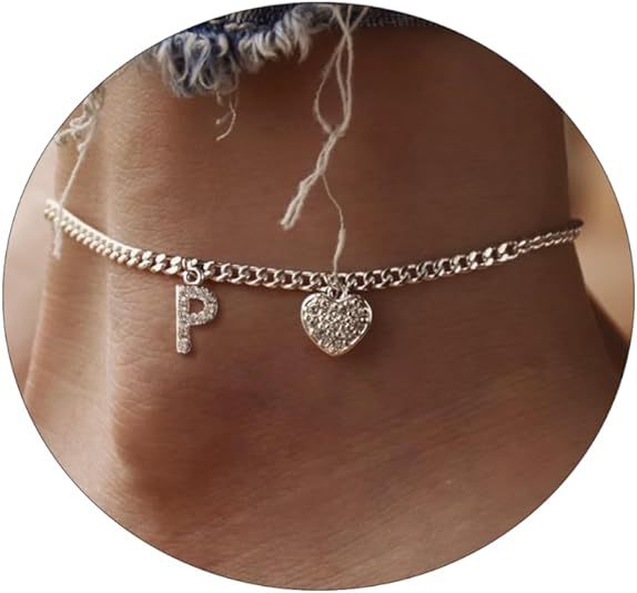 Women’s anklet with personalized letter and sparkling heart pendant Nin Boutique