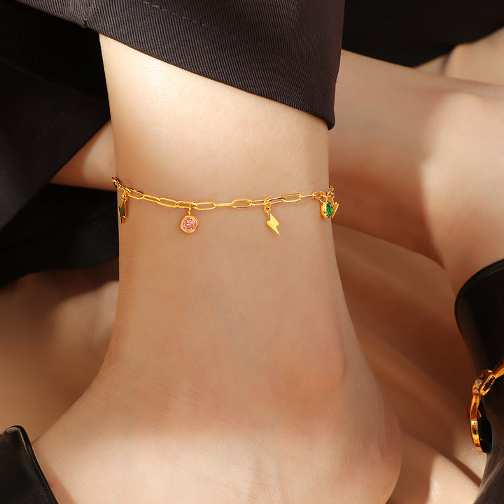 Women's ankle bracelet with charming lightning design and colorful crystals Nin Boutique