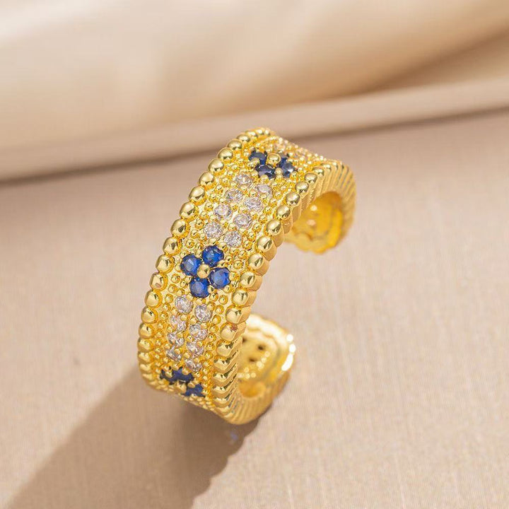 Women's intricate quatrefoil pave cubic zirconia pendant necklace with sapphire accent Nin Boutique