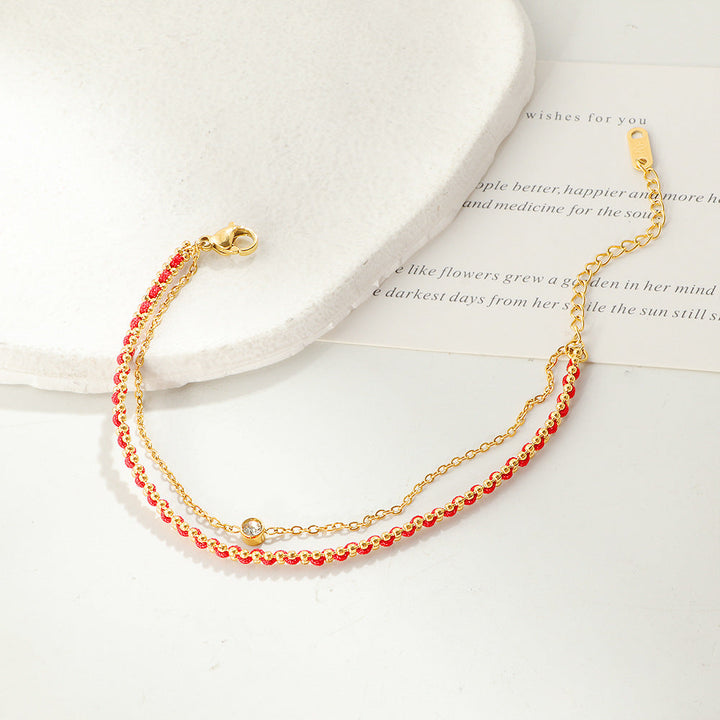 Women Two-Strand Gold-Accented Bead Anklet Nin Boutique