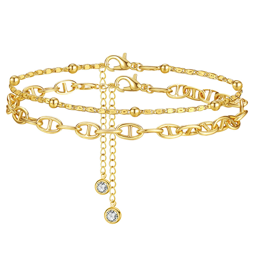 Ladies ankle bracelet with elegant double strand design and sparkling zirconia elements Nin Boutique