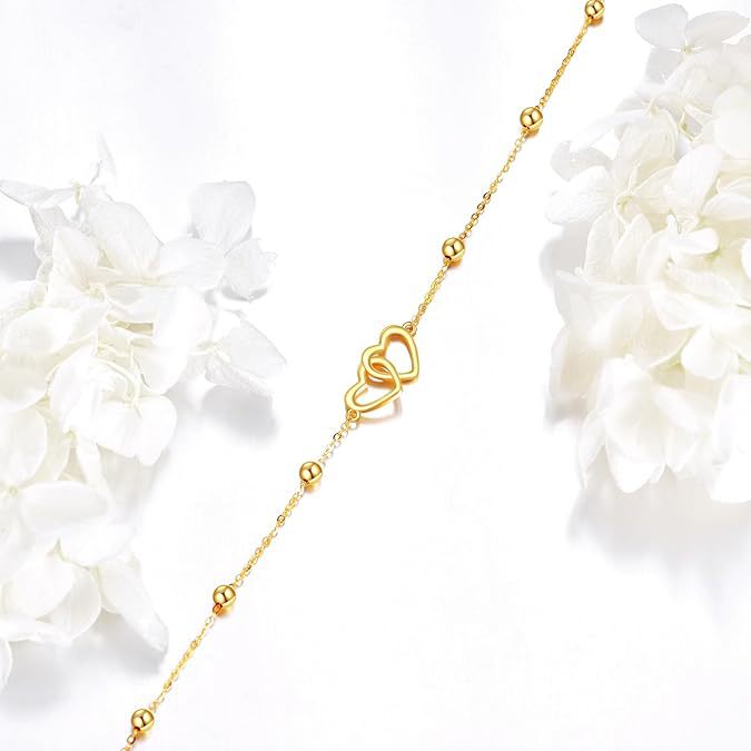 Ladies ankle bracelet with interlocking heart pendants and delicate design Nin Boutique