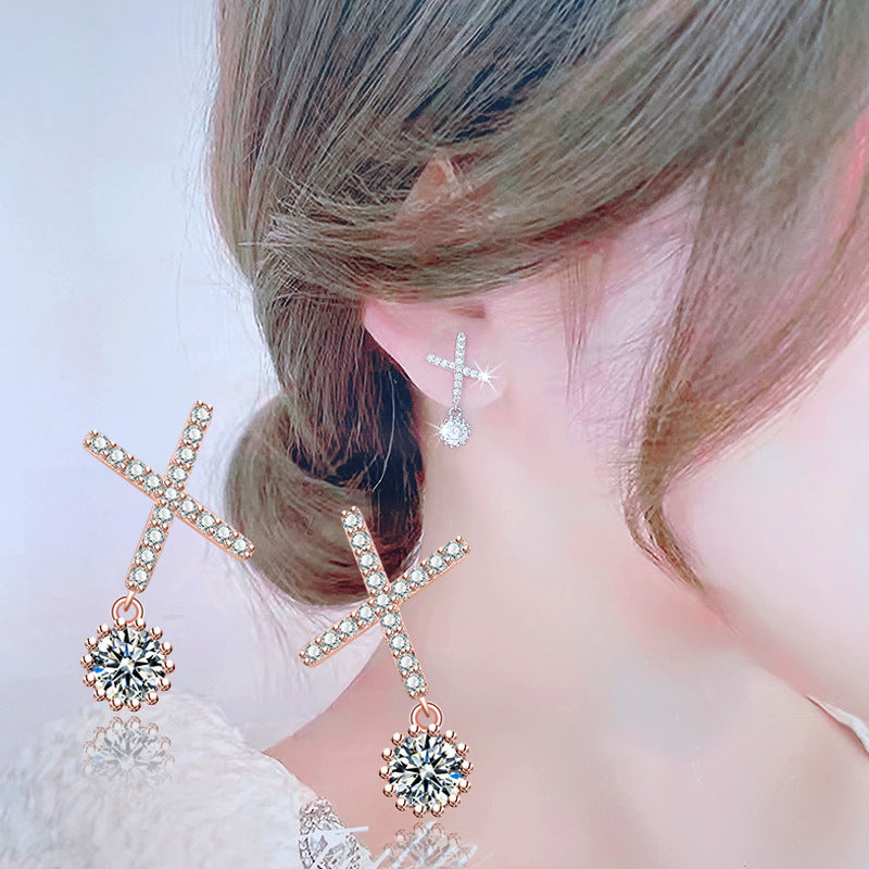 Ladies Sparkling Ear Hoops with Cross-Shaped Design Nin Boutique