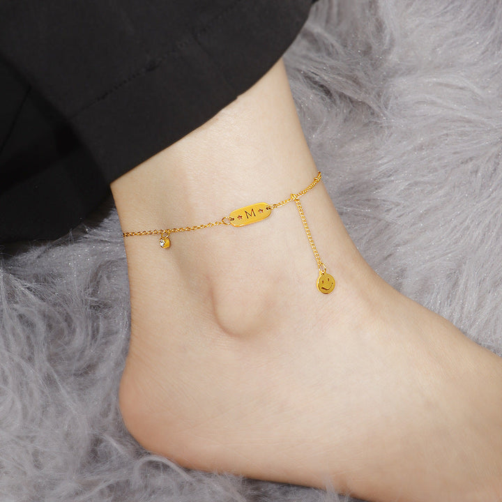Women personalized Smiley face charm anklet Nin Boutique