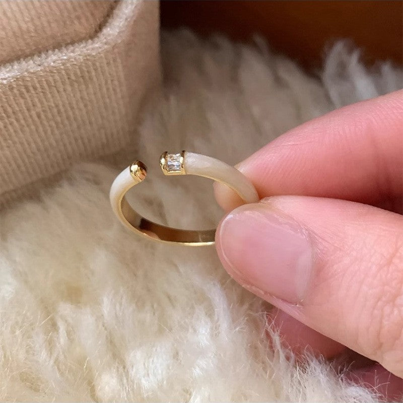 Women's Open Ring with Elegant Pearl Design and Sparkling Stone Nin Boutique