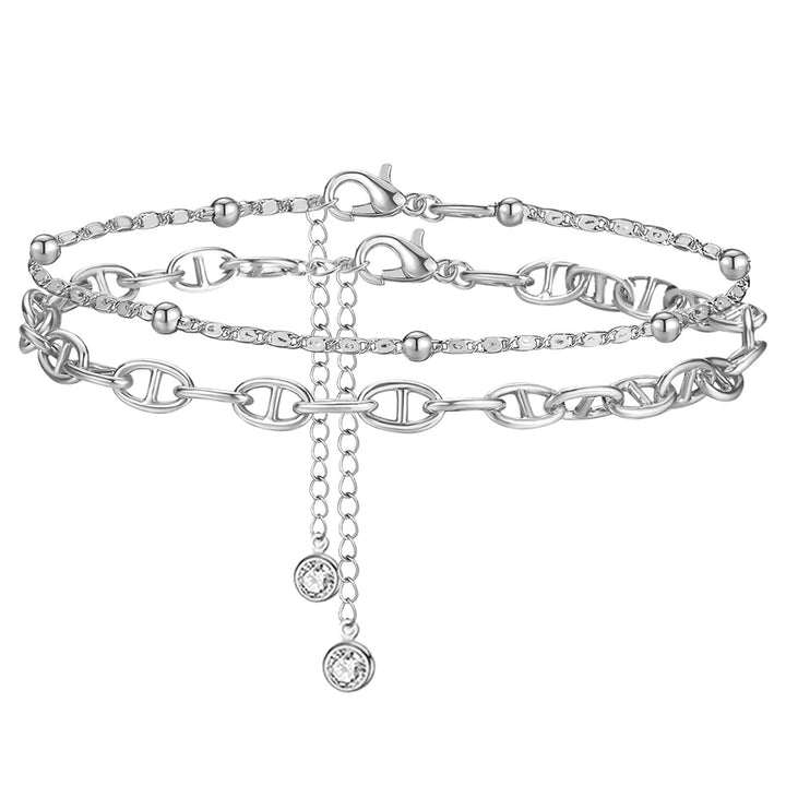 Ladies ankle bracelet with elegant double strand design and sparkling zirconia elements Nin Boutique