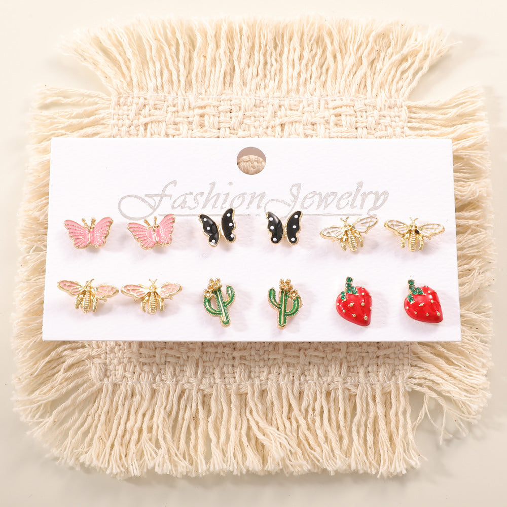 Ladies earring set with playful animal and mushroom design Nin Boutique