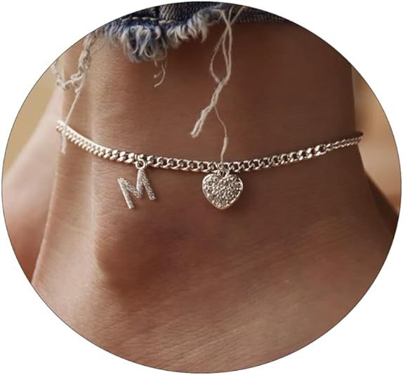 Women’s anklet with personalized letter and sparkling heart pendant Nin Boutique