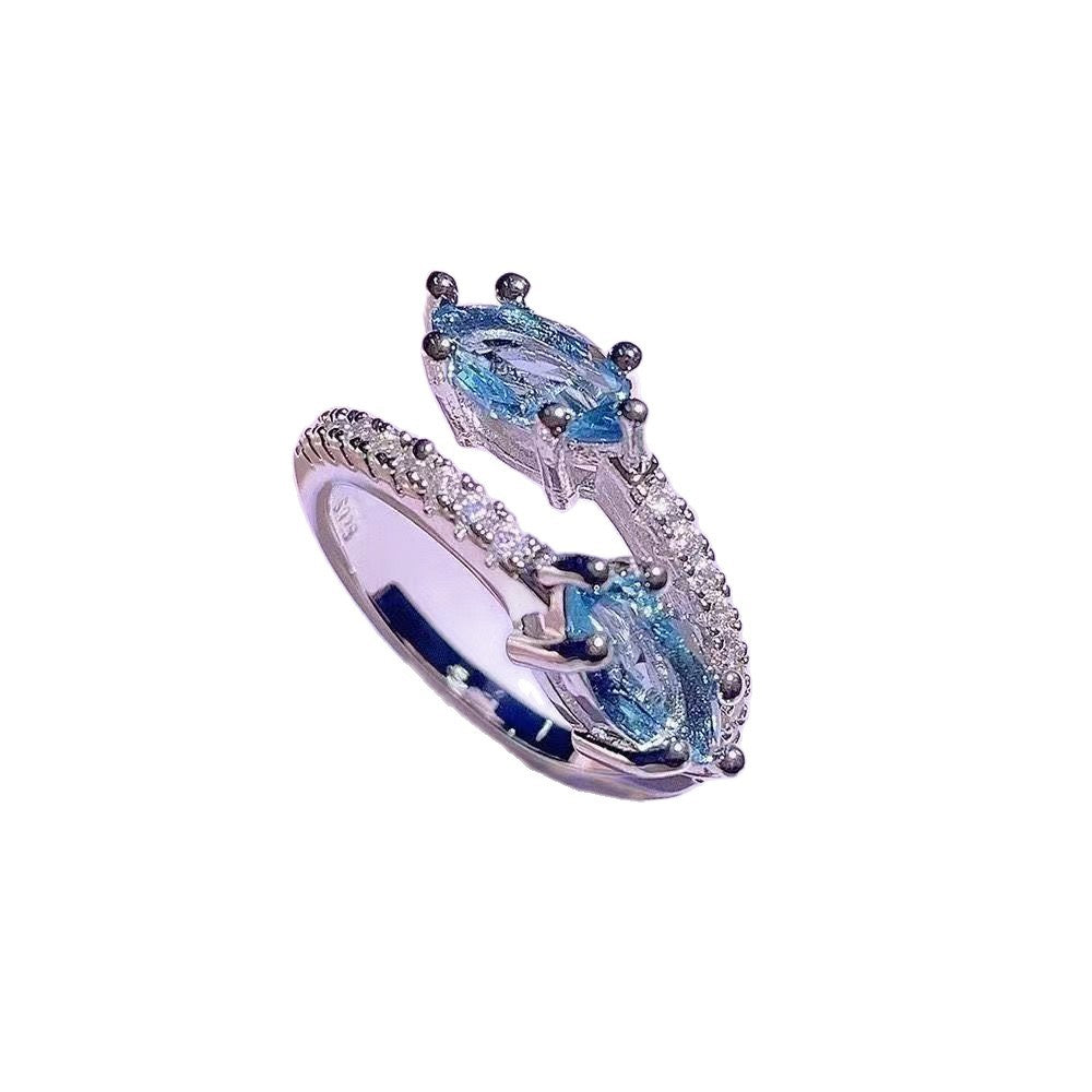 Women's adjustable marquise halo gemstone ring with pavé band Nin Boutique