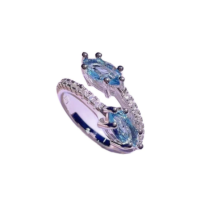 Women's adjustable marquise halo gemstone ring with pavé band Nin Boutique