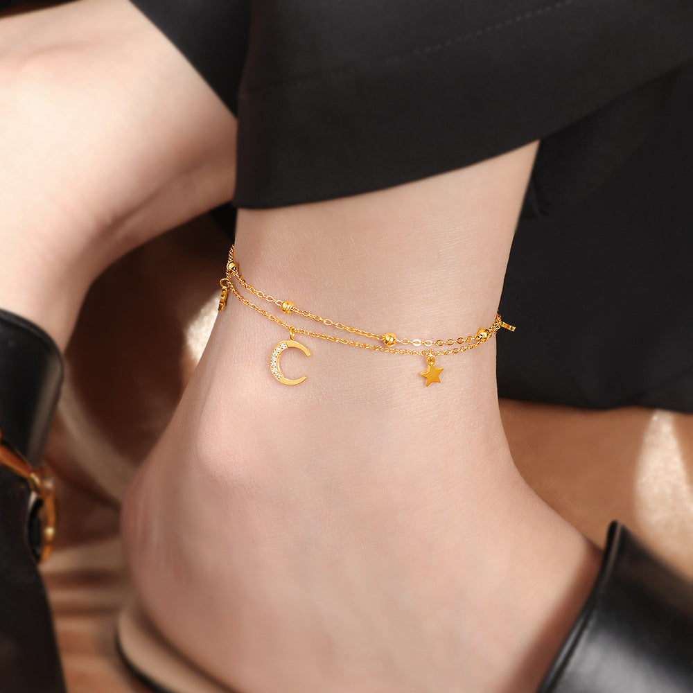 Women's ankle bracelet with sparkling charms and moon design Nin Boutique