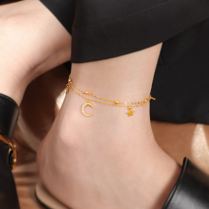 Women's ankle bracelet with sparkling charms and moon design Nin Boutique