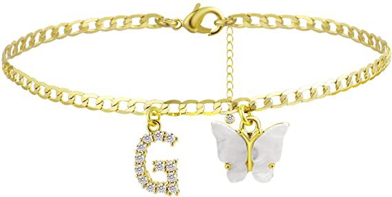 Ladies ankle bracelet with elegant glitter and butterfly charms Nin Boutique